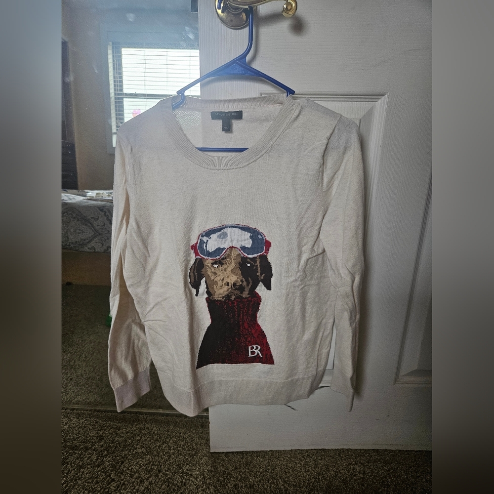 Banana Republic Cream Sweater with Dog Design